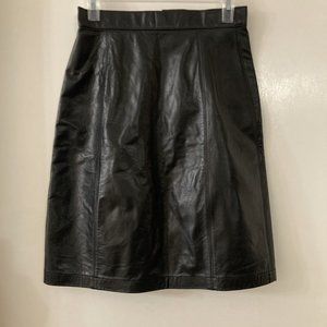 Vintage Genuine Black Leather Lined Pencil Skirt Size 9/10 Midi Goth